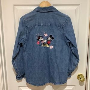 Disney Mickey & Minnie button up denim Valentine Shirt size M